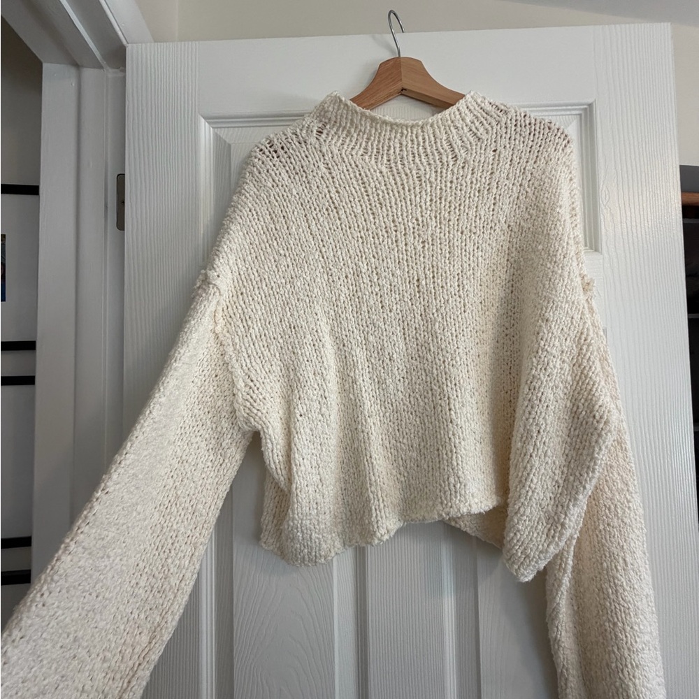 Anthropologie Cream Knit Cropped Turtleneck Sweater